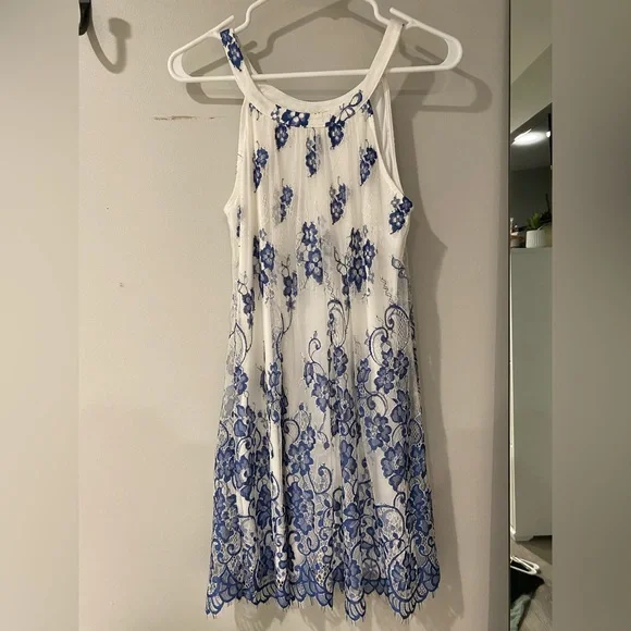 royal blue and white floral dress 100% Cotton Royal Blue Floral Maxi Dress - All Dresses